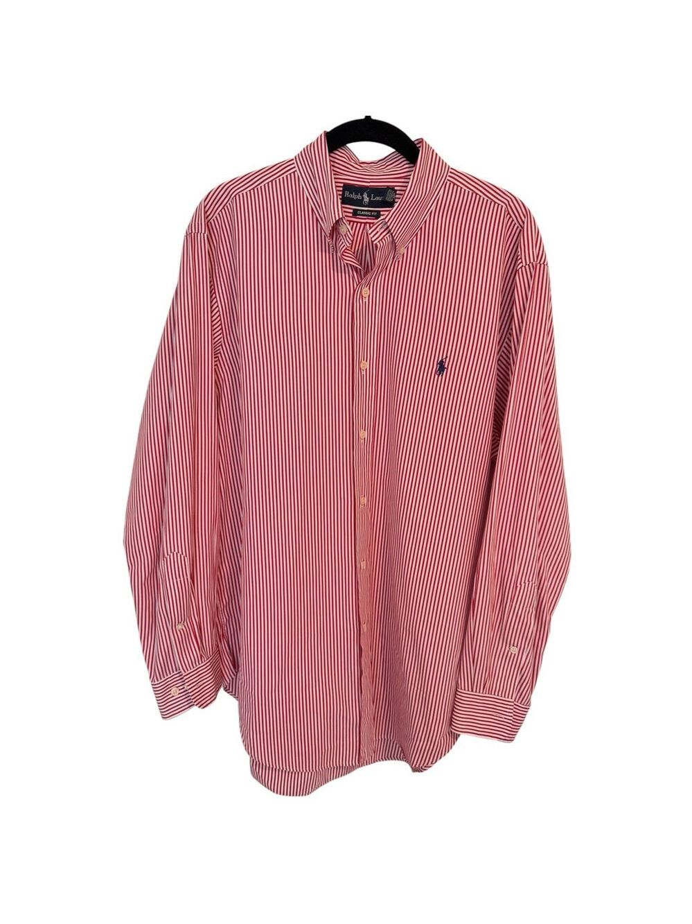 Ralph Lauren Men's Classic Fit Striped Poplin Shirt Red White Size 16/32-33